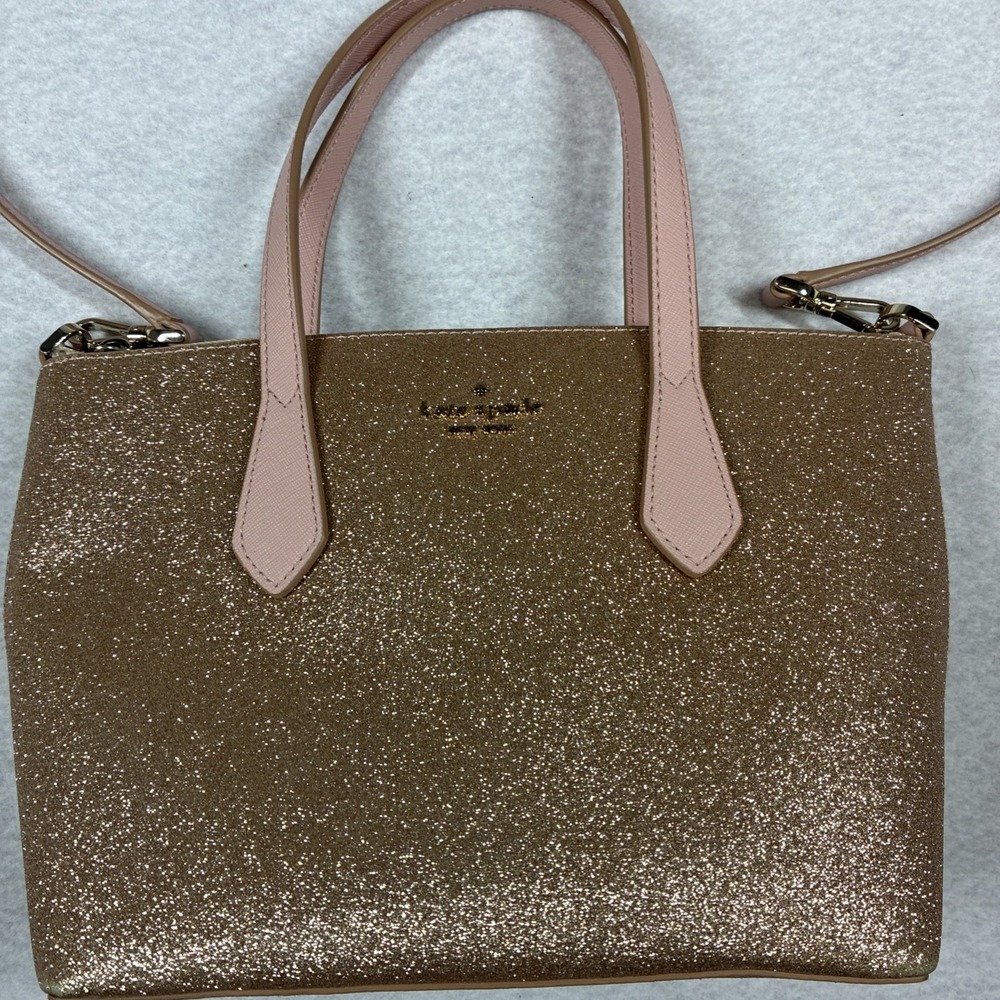 Kate Spade Joeley Satchel Tote Pink Rose Gold Glitter Shoulder Crossbody Strap